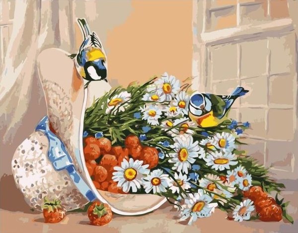 Картина птица в шляпе