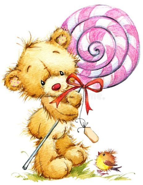 Мишка Тедди акварель