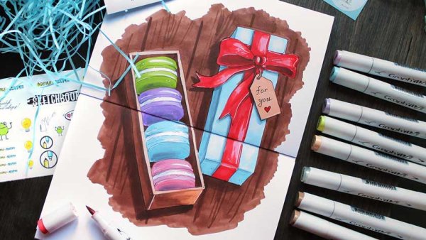 Подарок рисунок маркерами