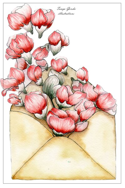 Конверт с цветами акварель