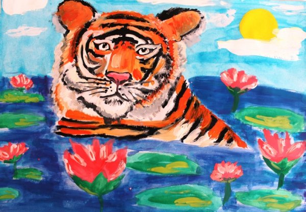 Детский рисунок тигра