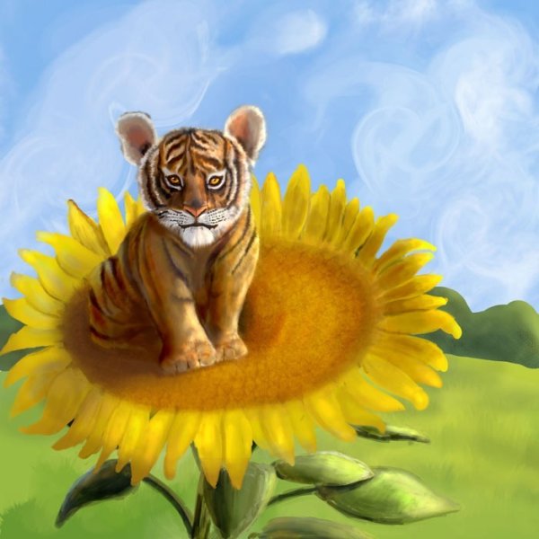 Тигрёнок на подсолнухе мультфильм