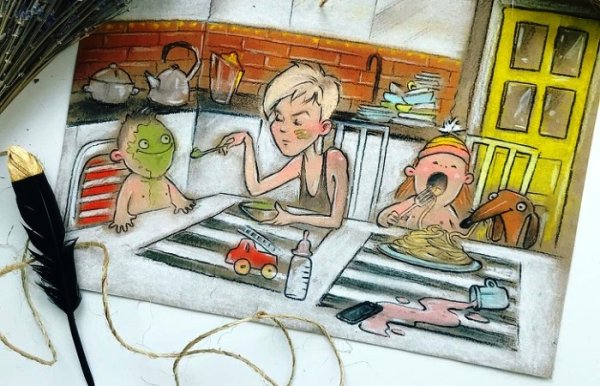 Карикатура мама в декрете