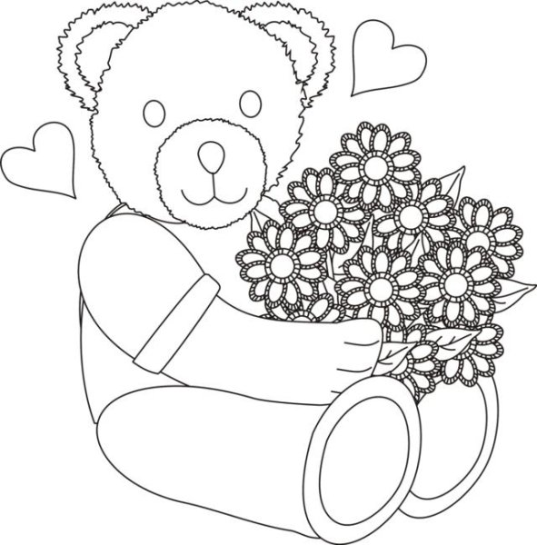 Медвежонок с цветами раскраска