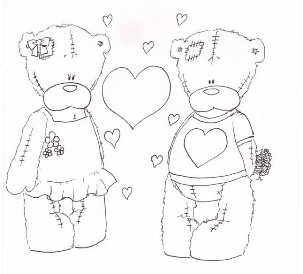 Раскраски мишки Тедди с сердечками