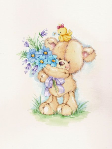 Милые мишки с цветами