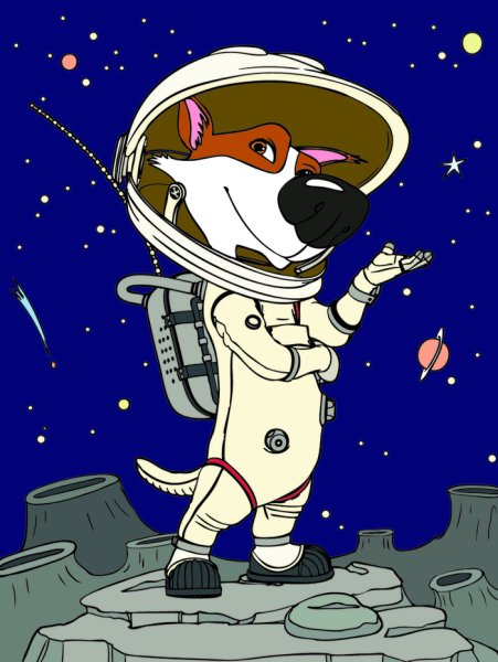 Белка и стрелка Казбек в скафандре