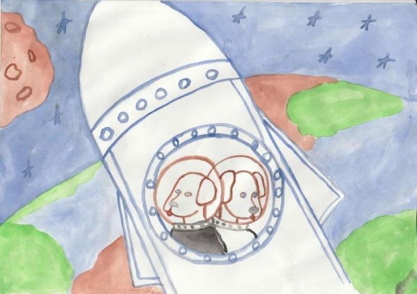 Рисунок ко Дню космонавтики белка и стрелка