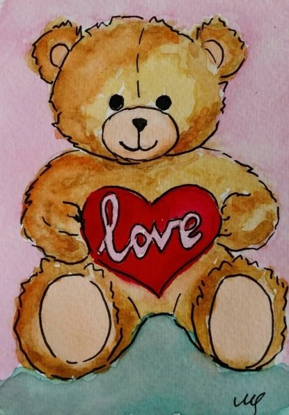 Нарисовать мишку с сердечком