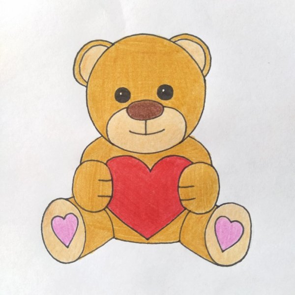 Мишка с сердечком рисунок