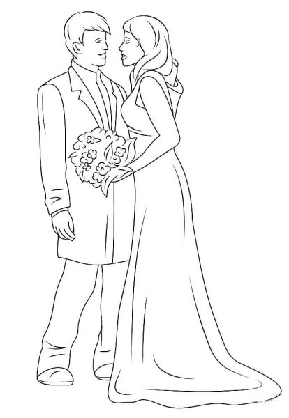 Раскраска жених и невеста свадьба
