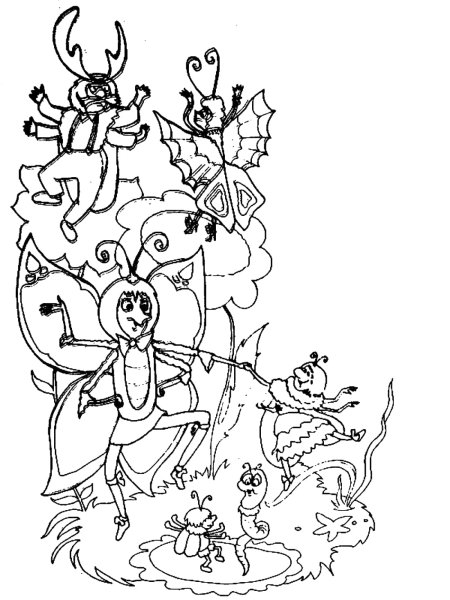 Муха Цокотуха и паук раскраска