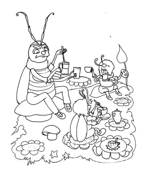 Раскраски к сказке Муха Цокотуха для детей