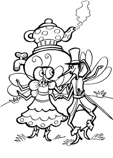 Муха Цокотуха раскраска для детей по сказкам Корнея Чуковского