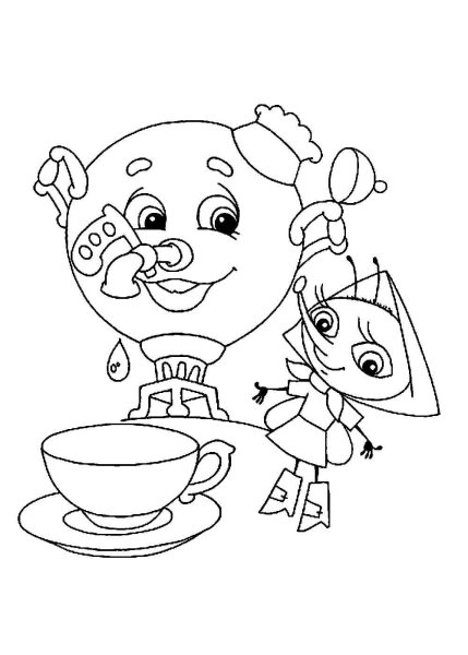 Сказка Муха Цокотуха раскраска