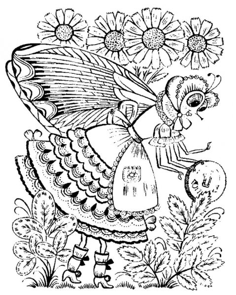 Раскраска Муха Цокотуха с комаром