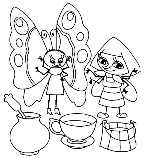 Раскраска Муха Цокотуха крупные