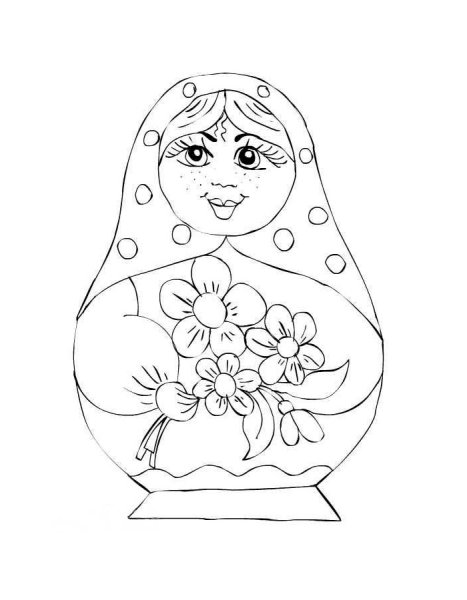 Гжельская Матрешка раскраска