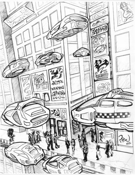 Город будущего рисунок карандашом