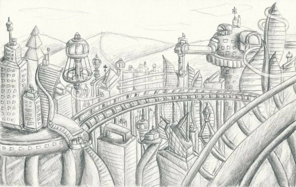Фантастический город карандашом