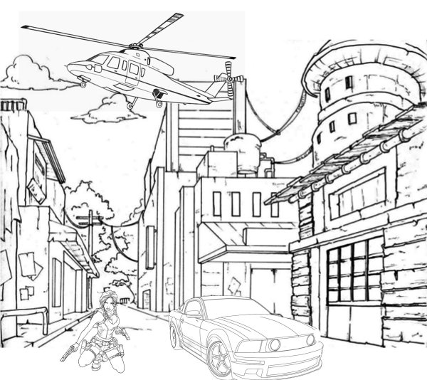 Городской пейзаж рисунок раскраска