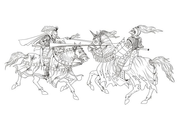 Раскраска Куликовская битва Пересвет и Челубей