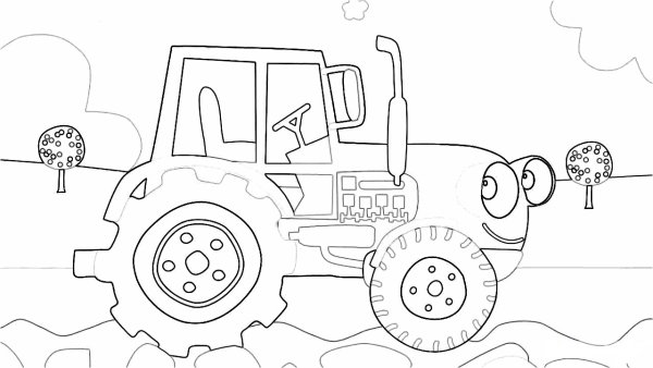 Раскраска трактор из мультика синий трактор