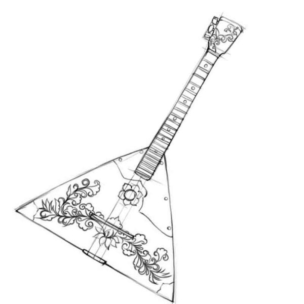 Раскраска народный музыкальный инструмент балалайка