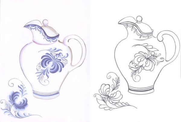 Роспись Гжель посуда раскраска