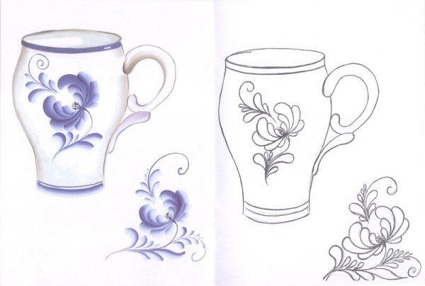 Раскраска Гжельская роспись посуды для детей