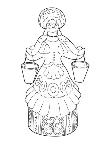 Водоноска Дымковская игрушка раскраска для детей