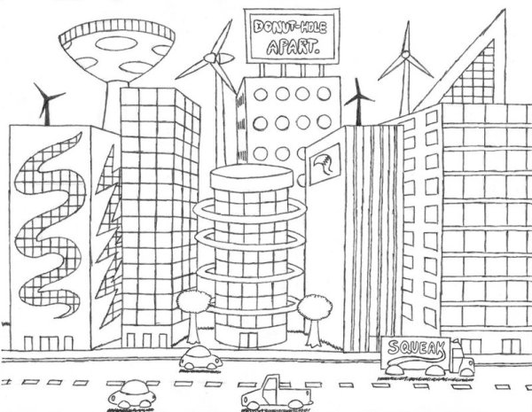 Город будущего карандашом