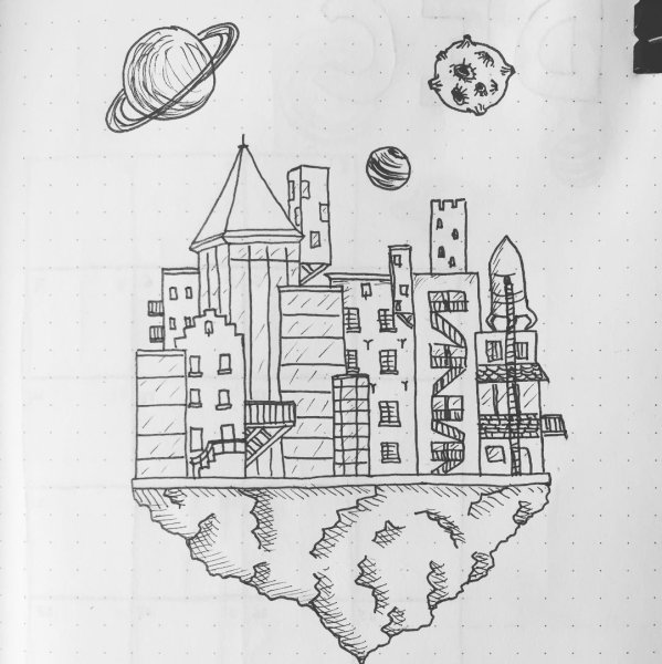 Фантастический город карандашом