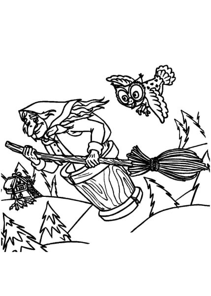 Раскраска сказочные персонажи баба Яга