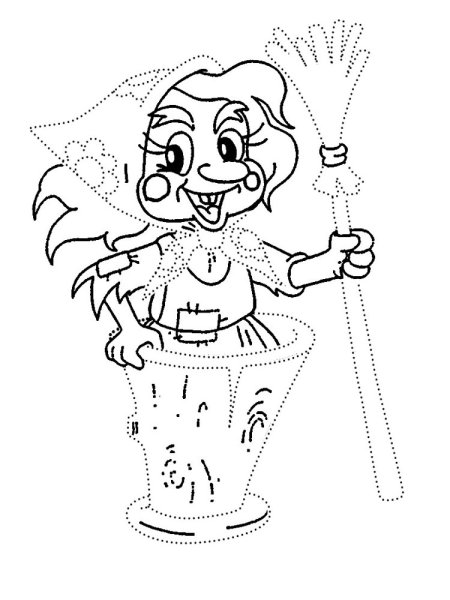 Баба Яга в ступе разукрашка