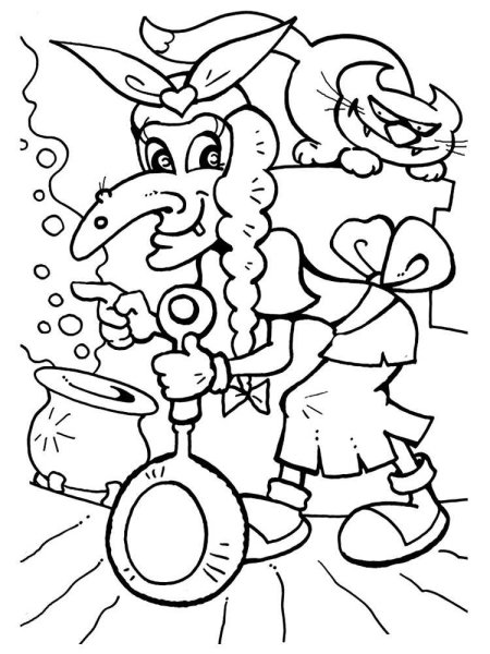 Баба Яга в ступе разукрашка