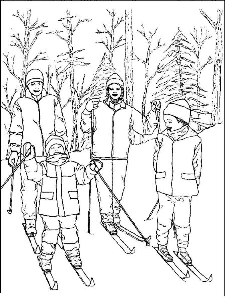 Раскраска спортивная семья для детей