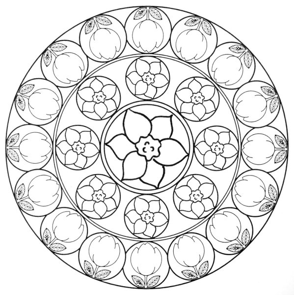 Цветочная Мандала раскраска