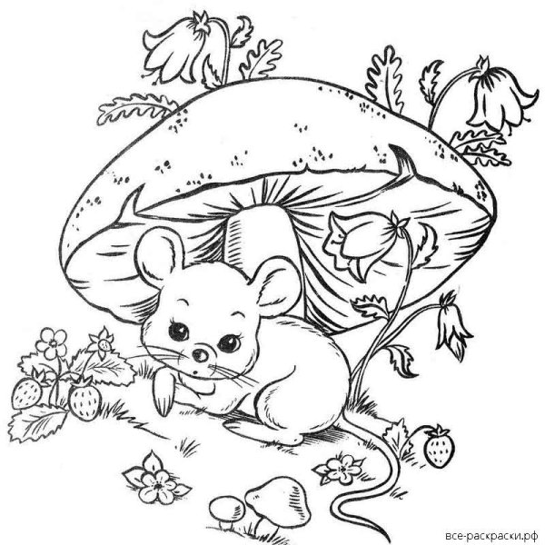 Раскраска по сказке Сутеева под грибом