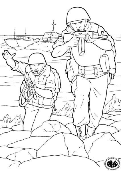 Раскраска военные солдаты