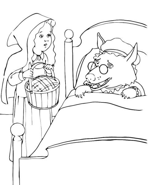 Раскраска к сказке красная шапочка Шарль Перро