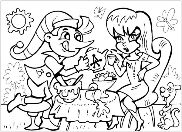 Раскраска Буратино Мальвина Пьеро Артемон
