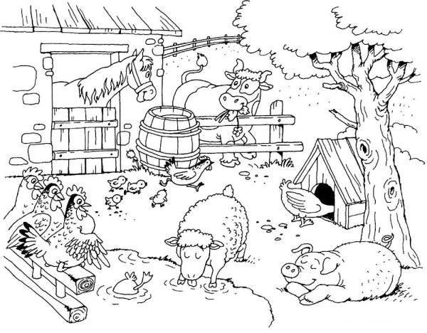 Раскраска деревня для детей