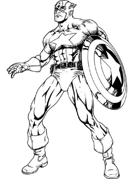 Раскраска герои Марвел Капитан Америка