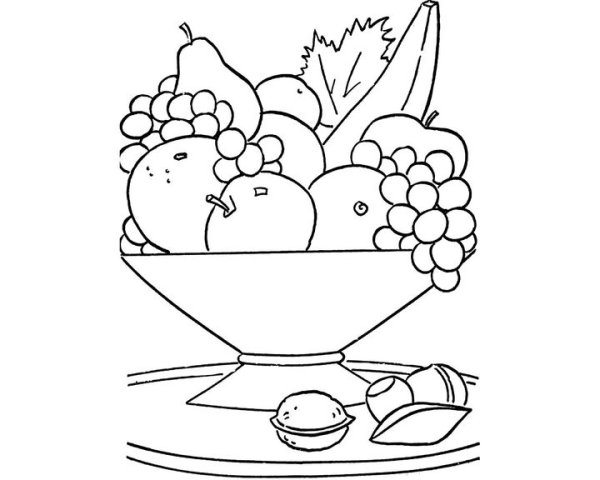 Натюрморт с фруктами раскраска