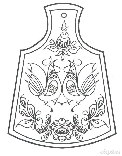 Разделочная доска раскраска для детей Городецкая роспись