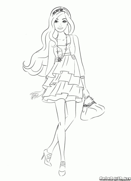Раскраска Барби в полный рост в платье