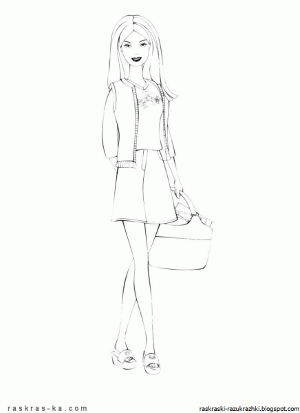 Раскраска модная Барби