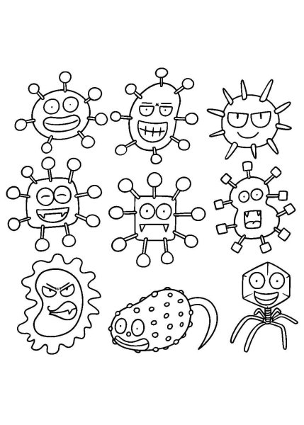 Раскраски вирусы и бактерии для детей