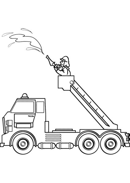 Раскраска пожарная машина тушит пожар